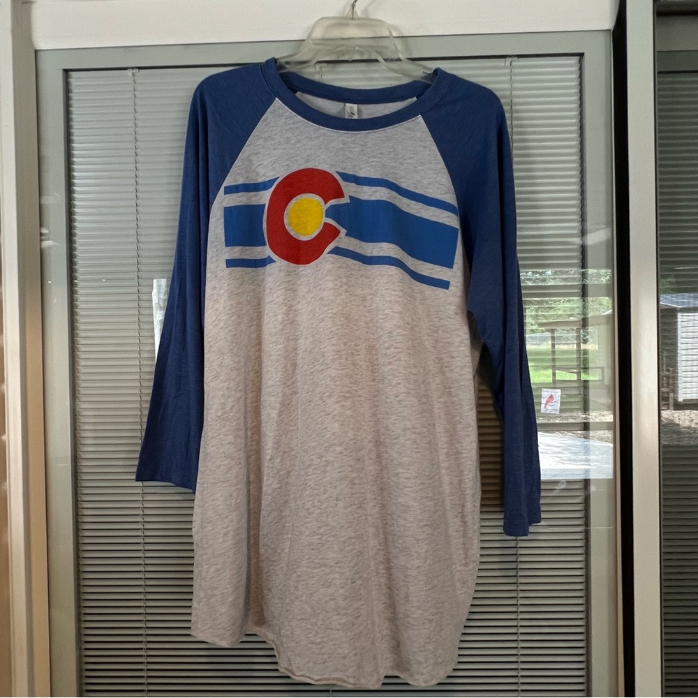 Next Level Apparel Blue and Gray Raglan/baseball Tee